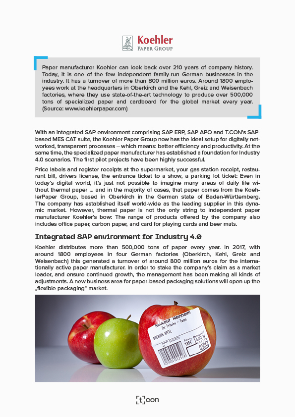 Englisch | T.CON | Vorschaubild | Success Story Koehler ERP APO MES Seite 2